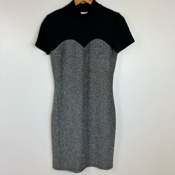NWT Noisy May Finity Short Dress Metallic Silver & Black Fitted Short Sleeves S - Picture 14 of 14